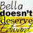 A four- with text and a partial portrait; top-left shows 'Bella doesn't deserve' over yellow flowers, top-right has 'Edward can hurt my forehead, kiss my pillow, and bruise my body anyway!' on blue, bottom-left is a side-profile of a person with dark hair and a white-collared shirt, bottom-right is empty gray