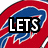 Red and blue buffalo head logo with white outline, displaying sequential text 'LETS', 'GO', 'BILLS' in bold black-and-white lettering.