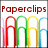Red text 'Paperclips' above four colored paperclip icons in red, green, yellow, and blue on white background.