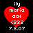 Red heart-shaped icon with white pixelated text reading 'ily', 'maria', 'aof', '<333', and '7.3.07' on black background.