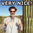 Pixelated image of a person in a white shirt and sunglasses standing outdoors with a wooden post and grassy field background, text "VERY HIGH!" at top.