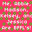 Pixelated text on a bright pink background with green circular accents, repeating names and 'Are BFFL's!' in white block letters.