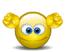 Yellow cartoon face with blue eyes and raised arms in multiple poses, some showing open mouths.