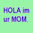 A 4x3 contact sheet of animated frames showing a grid of colored squares with pixelated text "HOLA im ur MOM." in purple font on each square, arranged left-to-right and top-to-bottom across sampled frames.