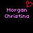 Pixelated text 'Morgan Christina' in pink appears twice on black background with red heart symbol above left text.