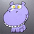 Pixelated purple creature with large yellow eyes, small black nose, and white teeth-like border on a gray background.