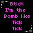 Pixelated text in bright pink on black background with white star and dotted line decorations, repeating 'Etich I'm the Bomb like Tick Tick' across multiple