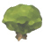 Pixelated green tree with brown trunk on gray background, rendered in low-resolution style.