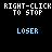 A 5x4 contact sheet of pixelated blue text on black background displaying various identity labels with 'RIGHT-CLICK TO STOP' repeated at the top of each frame.