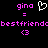 Pixelated text and symbols in pink and white on black background, showing 'gina' with heart symbol and 'bestfriend' with heart-eyes emoticon.