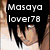 A static icon with a black text overlay reading "Masaya lover78" over a grayscale image of a person with dark hair and a white shirt.