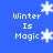 Blue background with white pixelated text 'Winter Is Magic' and snowflake icons in a