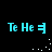 Four identical cyan 'Te He =' text icons arranged in a on black background with white pixel dots scattered around