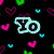 Black background with scattered pink, green, and cyan heart shapes; light blue outlined text reads "Yo This Is Lisa LOL" in pixelated font.