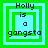 Four identical pixelated display "Holly is a gangsta" text within nested green squares on light blue backgrounds