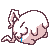 Pixel art of a pink rabbit-like creature with white fur on its head, closed eyes, and tears streaming down its face in multiple