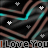 A repeating pattern of chevron shapes in brown and cyan with scattered white stars, overlaid with the phrase "I Love You" in alternating red and gray text.