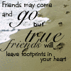 four identical showing a quote about friends with a heart symbol at the bottom, alternating between solid and outlined heart shapes