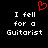 Black background with white pixelated text reading "I fell for a Guitarist" and a red heart symbol above the text.