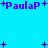 Pixelated blue background with purple text 'PaulaP' and plus signs scattered across the image.