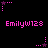 Pixelated pink text 'Emilyw128' appears below four star-shaped animations on a black background, with stars changing from purple to pink and dots shifting positions.