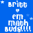 Blue background with white pixelated text 'BriTT em math BUDS!!!' repeated in a pattern, stars scattered throughout