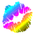 Pixelated rainbow-colored lips icon with gradient hues forming a kissing mouth shape on gray background.