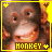 A contact sheet of 12 animated frames showing a pixelated monkey face with yellow borders and text labels, arranged in a 4x3 grid on a gray background.