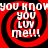 Red and black spiral pattern with white text reading 'YOU KNOW YOU LUV ME!!!' repeated across four quadrants on a