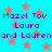 Cyan background with red stars and purple text repeating 'Mazel Tov Laura and Lauren' in a pattern