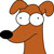 Brown cartoon character with large white eyes, black pupils, and a black nose, holding a black microphone against a white background.
