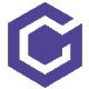 Purple hexagonal 'C' icon with white inner outline, transitioning through multiple states including text variants and a faded background version.