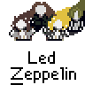 Animated contact sheet of Led Zeppelin-themed buddy icons showing character silhouettes, airship, and explosion effects across 13 frames.