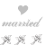 Static image of a wedding ring with diamond, surrounded by repeated 'married' text and heart symbols in grayscale.