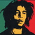 Pixelated static image of a person with long dark hair, yellow skin tone, and closed eyes in profile view against split green-red background.