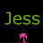 Green pixelated text 'Jess' above a pink palm tree icon on black background.