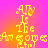 Yellow pixelated text on a pink-to-orange gradient background, repeated in a pattern with slight variations