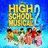 Pixelated image with 'HIGH SCHOOL MUSICAL' text above a group of five figures in colorful clothing against a blue gradient background.