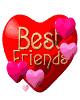 Red heart-shaped icon with 'Best Friends' text, surrounded by smaller pink hearts in various positions across frames.