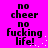 Pixelated text on bright pink background with white dot accents, displaying 'no cheer no fucking life!' in two identical vertical