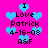 Pixelated icon with bright pink background and light blue hearts, displaying text "I Love Patrick 4-16-08 ASF" in black pixel font.