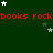Green background with red text repeating 'books rockbooks' and scattered white stars, partially obscured by a gray rectangle.