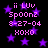 Pixelated purple stars float over pink text reading 'ii LUv Spoonz 8-27-04 XOXO' on a black background.