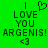 Green background with pixelated text reading 'I LOVE YOU ARGENIS! <3' in two identical side-by-side arrangements.