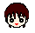 Pixel art of a character with brown hair, red lips, and black eyes; left view shows open eyes, right view shows closed eyes.