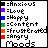 Pixel art grid listing mood icons with colored squares and text labels for Anxious, Love, Happy, Content, Frustrated, Angry, and Moods.