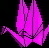 Pixelated purple and pink flame-like shape with a curved tail on black background.