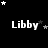 Black background with white text "Libby" repeated across three , surrounded by scattered stars in varying sizes and shades of gray