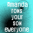 A static image with cyan background and white pixelated text reading "Amanda robs your son everyone" in four identical quadrants.
