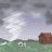 Animated sequence showing a tornado forming over a grassy field with brown barns, white cows, and dark storm clouds.